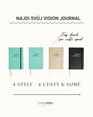 Čtyři styly. Čtyři cesty k sobě. Jaká byla inspirace? 💛Béžový Vision Journal – klid, jemnost a návrat k sobě. 🖤 Černý...