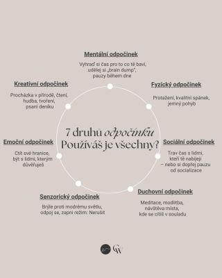 Existuje několik druhů odpočinku – a každý doplňuje jinou část tebe. Fyzickou. Mentální. Emoční. Sociální. Senzorickou....